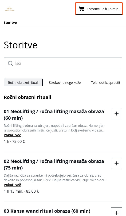 Prikaz povzetka rezervacije z več izbranimi storitvami